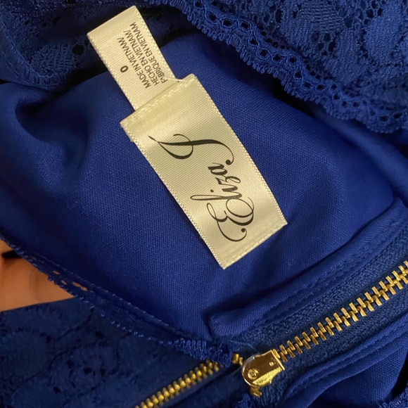 Navy Blue Mini Lace Evening Bodycon Dress - Picture 7 of 7